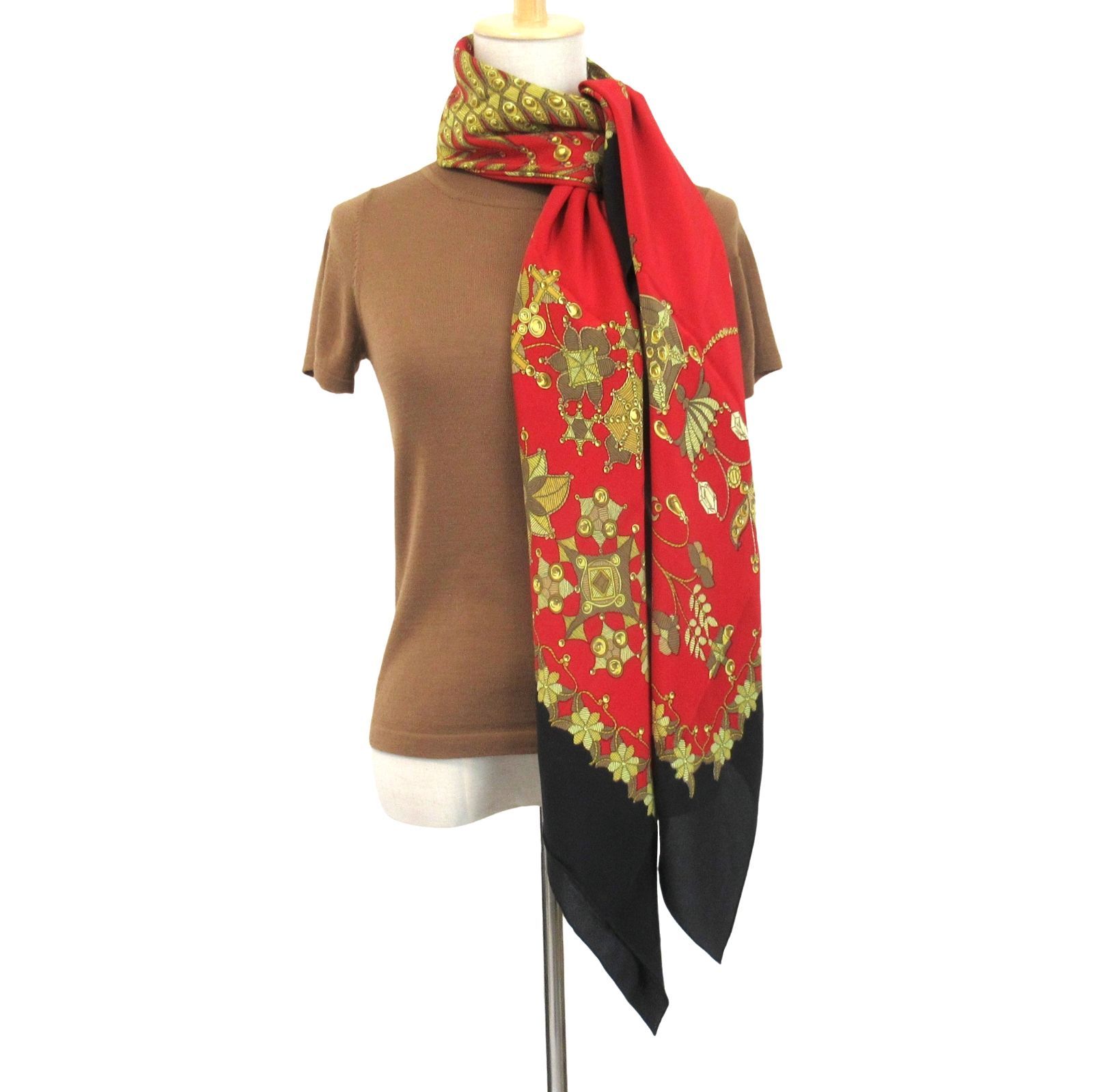 美品 エルメス シルク シフォン 花柄 大判 スカーフ ストール ロング