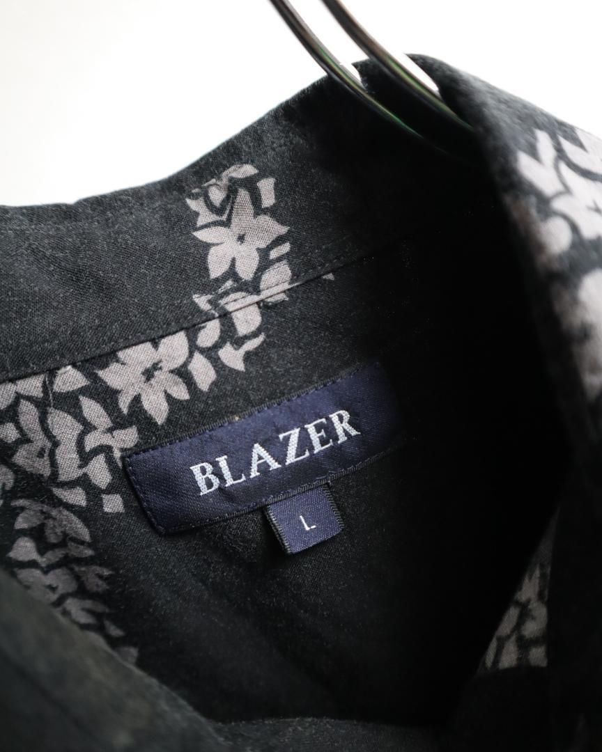 BLAZER フラガール ハイビスカス アート ハワイアン 半袖シャツ 黒系 L