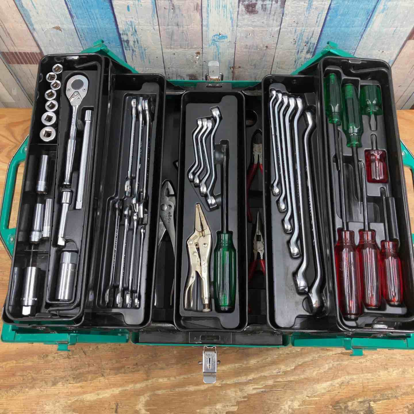 中古品】KTC 工具箱 工具セット ツールセット 両開き メタルケース【柏 