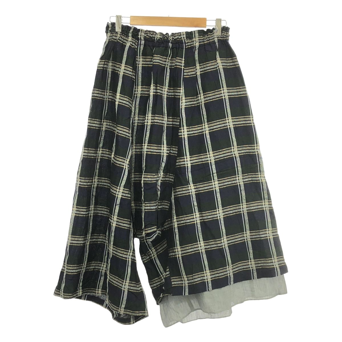 Y s | ワイズヨウジヤマモト | 2014SS | リネン レーヨン ドローストリング オーバー サルエルパンツ | 総裏地 | 2 | ネイビー|グリーン系 | レディース