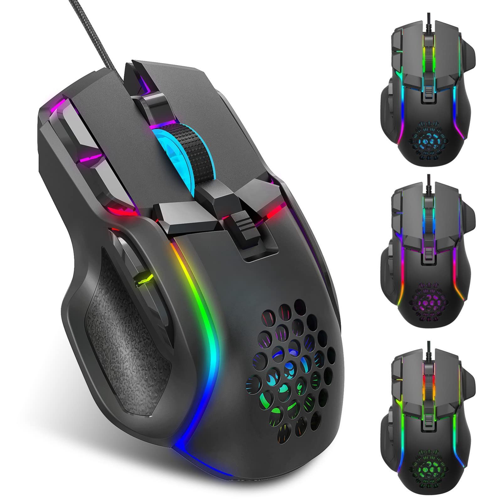 新生活応援SALE ゲーミングマウス、12800DPI RGBルミナスサイレントマウス、10個のプログラム可能なボタン、カスタムマクロ編集、プラグアンドプレイ、プロフェッショナルゲームチップ、ホー