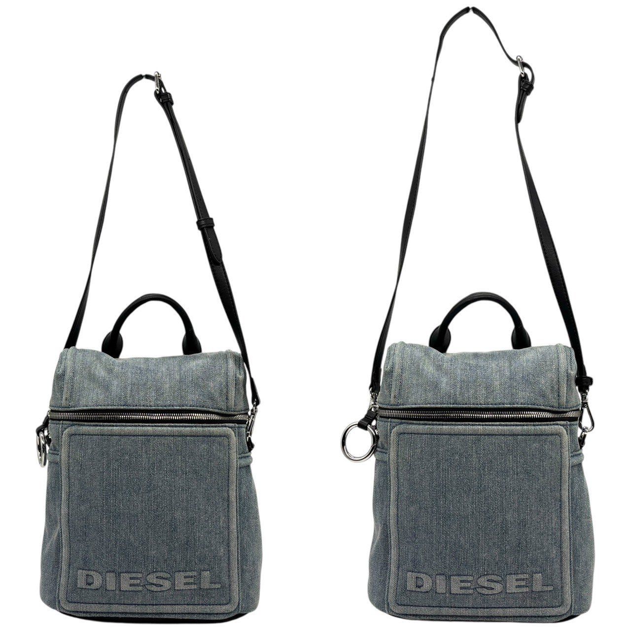 DIESEL ミニリュック デニムバッグレザー ベルト インディゴ 一瞬で旬ロゴ映え】 DIESEL ディーゼル ミニリュック バック