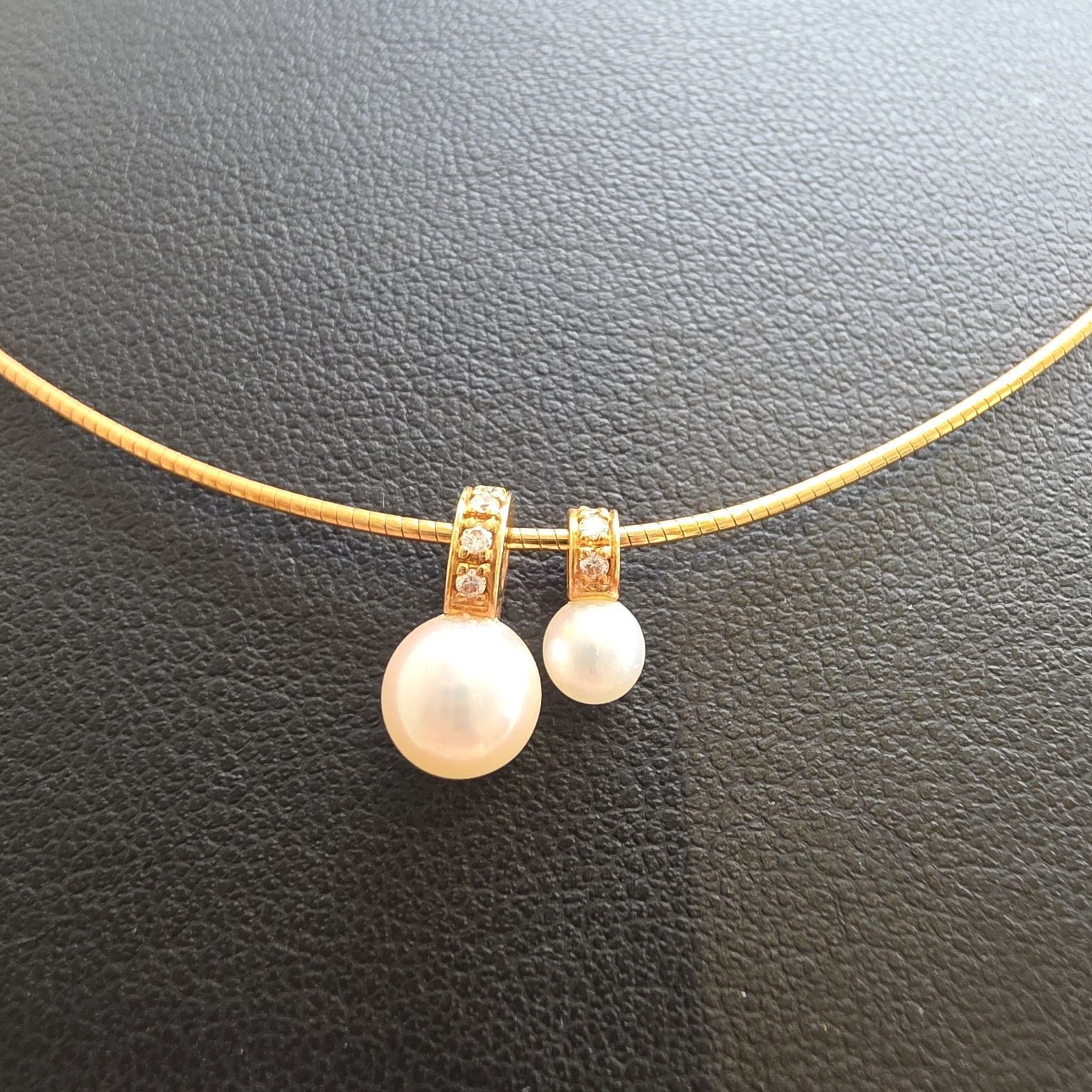 MIKIMOTO ミキモト パール チョーカー２粒 ネックレス 取り外し ワイヤー ネックレス チェーン ダイヤモンド 5.8g K18YG 18金 イエローゴールド レディース PAWNSHOPRiZ パウンショップリズ