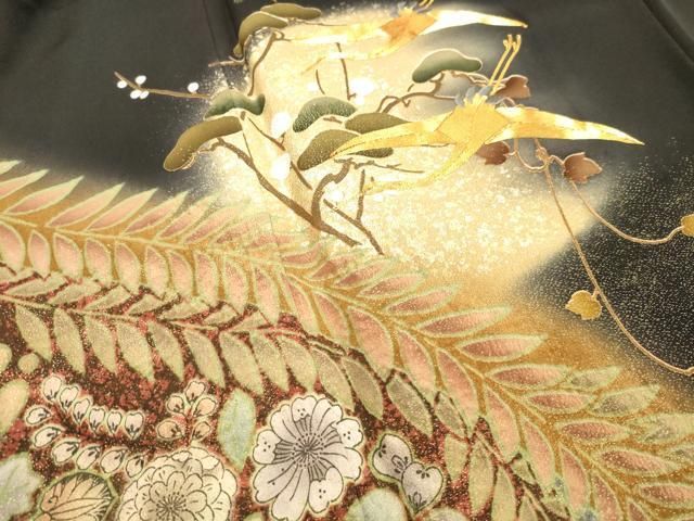 平和屋着物●豪華黒留袖　作家物　絞り　駒刺繍　飛鶴辻が花　暈し染め　金銀彩　反端付き　正絹　逸品　DAAT1405tw 平和屋着物○豪華黒留袖 作家物 絞り 駒刺繍 飛鶴辻が花 暈し染め 金銀