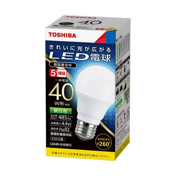 まとめ）東芝ライテック LED電球 一般電球形 E26口金 4.4W 昼白色