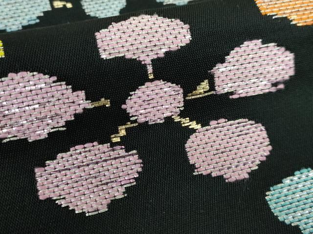 平和屋本店□最高級 龍村平蔵製 六通柄 本袋帯 絲入利休裂 黒地 金糸  