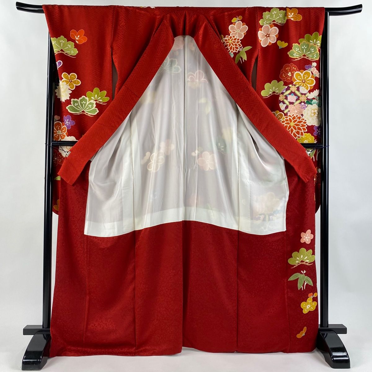 【振袖と振袖用袋帯のセット】身丈、裄丈、長めです。赤色の振袖 レンタル】振袖 着物セット 正絹着物+正絹袋帯 成人式 晴れ着 記念撮影