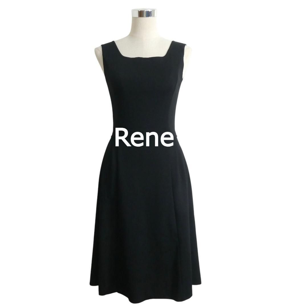美品 Rene ルネ サイズ34 アセテート×ナイロン スクエアネック 膝丈