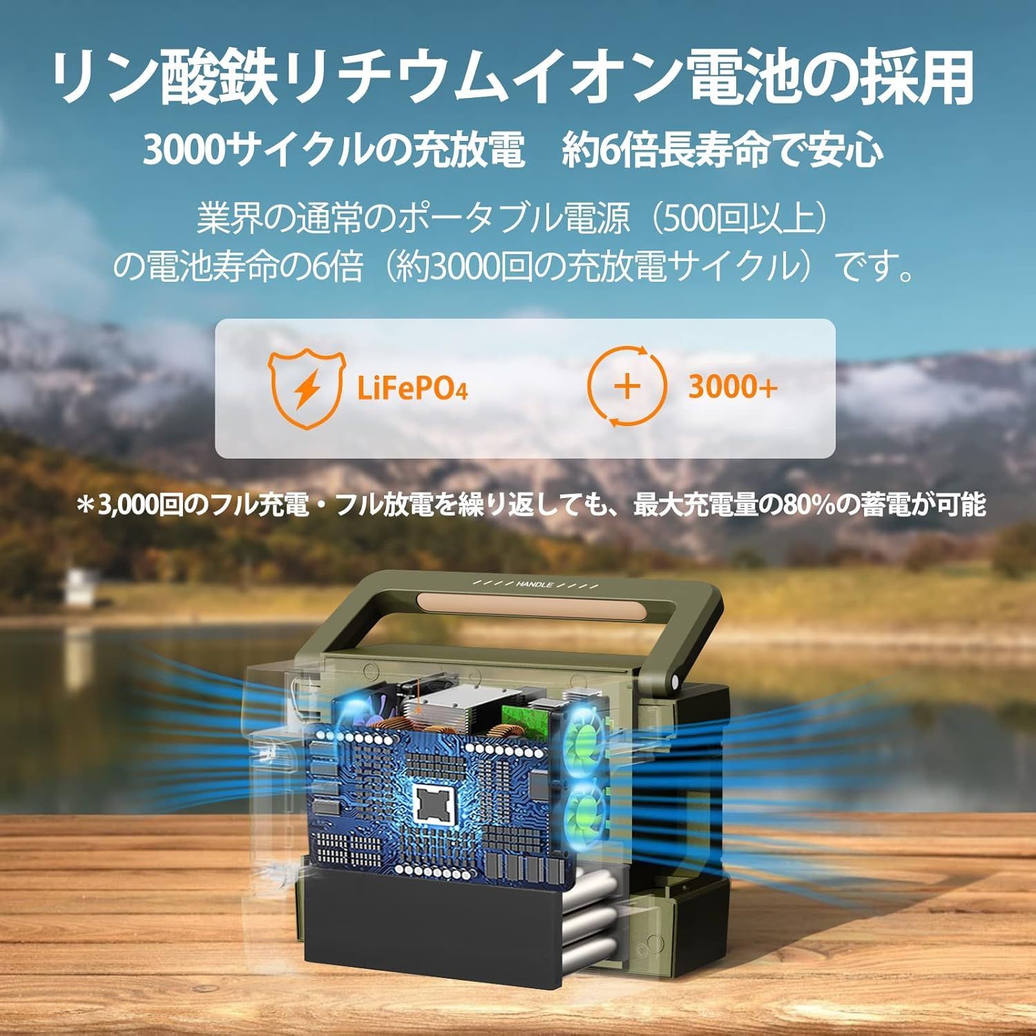 Evopow ポータブル電源 リン酸鉄 大容量 515Wh グリーン
