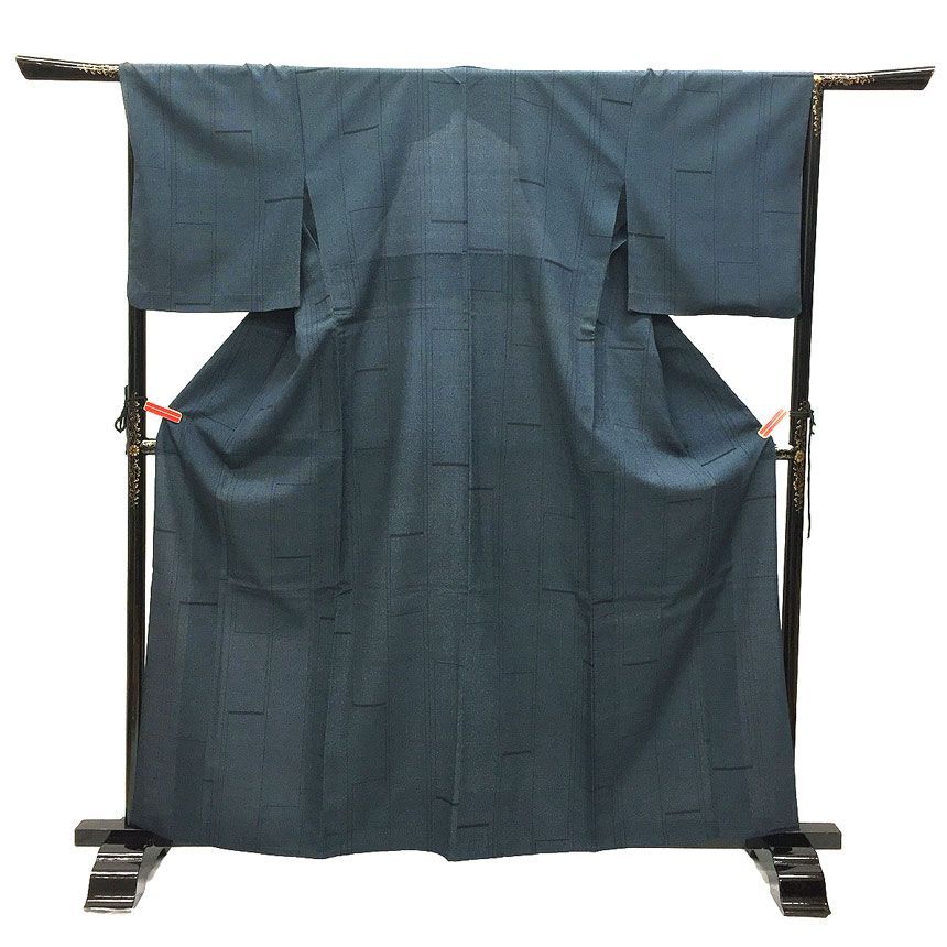 京やH157 正絹 特選 本場越後小絣 越後小絣織物之証 伝統工芸品 本場越後小絣 塩沢紬 塩沢絣 ネイビー 塩沢織 絣柄 単衣の時期の着物 単衣仕立て ひとえ 証紙付 仕立て上がり 絹100％ カジュアル〜セミフォーマル 5月下旬から6月9月10月初旬まで