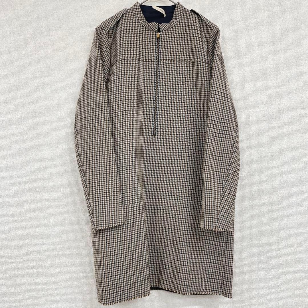 CELINE セリーヌ フィービー期 ガンクラブチェック 千鳥格子 ワンピース ハーフジップ プルオーバー チェック柄 42 ウール フランス製