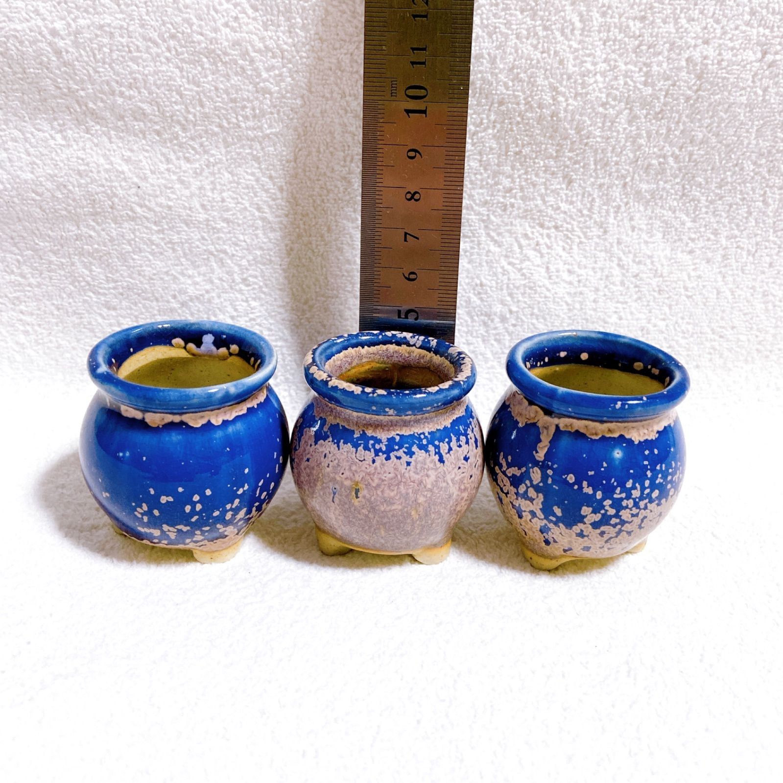園芸用品 【お得&訳あり 青色と桃色の2色陶器製植木鉢 5点セット】多肉