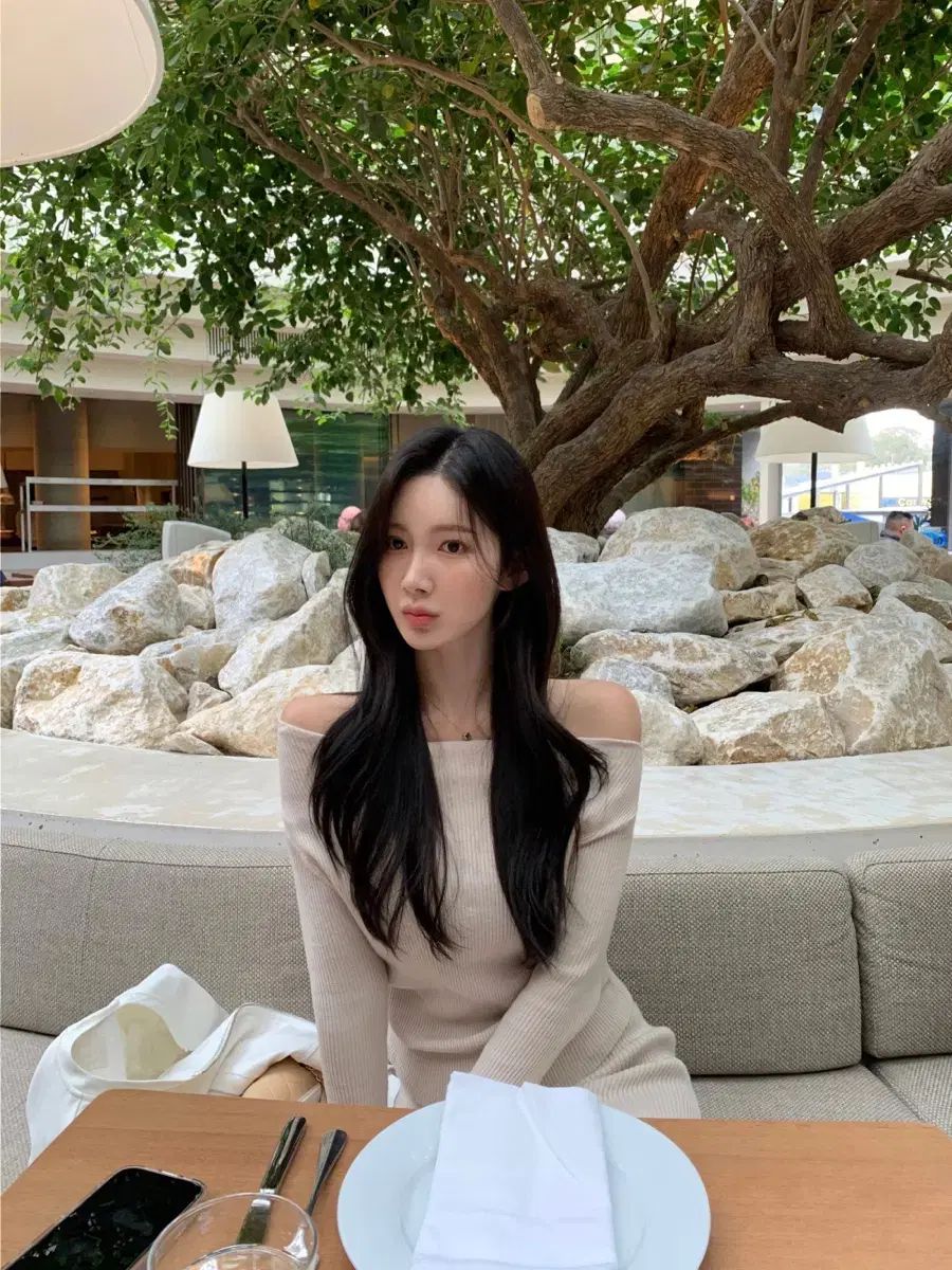 Leyeal 르옐 グレー スレース オフショルダー ニット スカート セット シエ sie