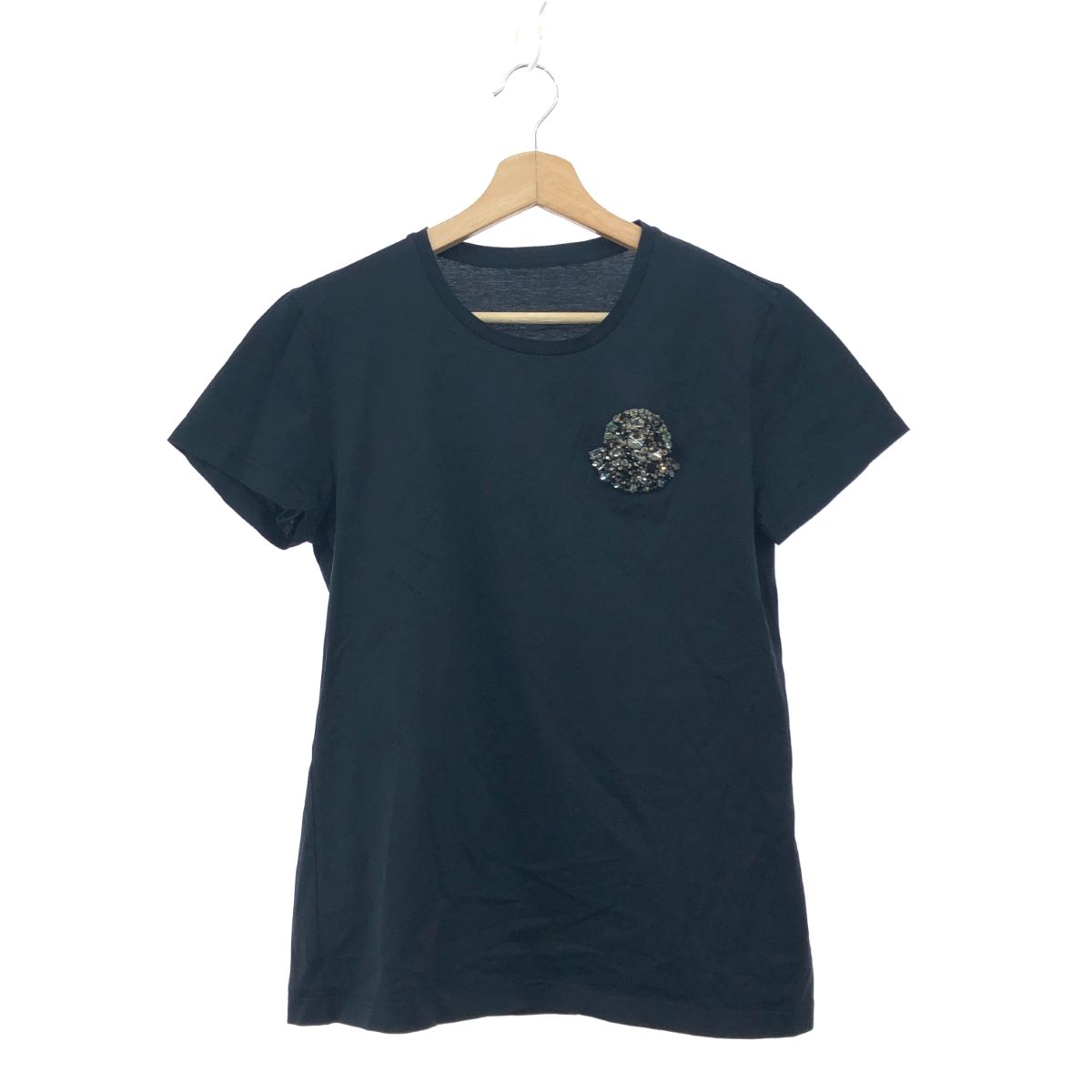 MONCLER モンクレール 半袖カットソー/T-SHIRT　GIROCOLLO サイズ:L ビジューロゴデザイン    ブラック レディース / 241019000421 MONCLER モンクレール 半袖カットソー/T-SHIRT GIROCOLLO サイズ:L