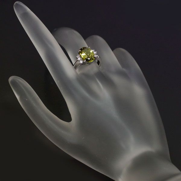 Pt900 グロッシュラーライトガーネット ダイヤモンド リング 3.67ct D0 ...