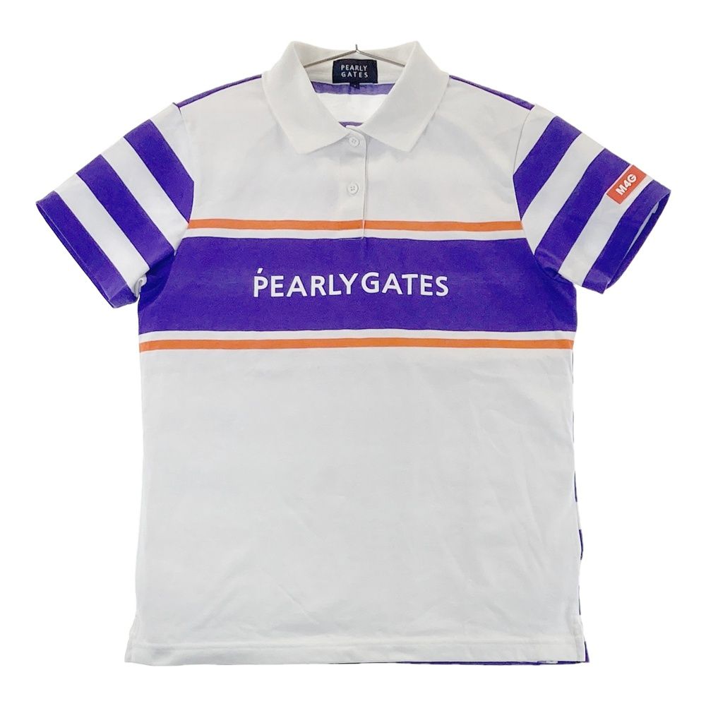 サイズ 1 PEARLY GATES パーリーゲイツ 2025年モデル 半袖ポロシャツ ボーダー柄 パープル系 240101338393 ゴルフウェア レディース ストスト