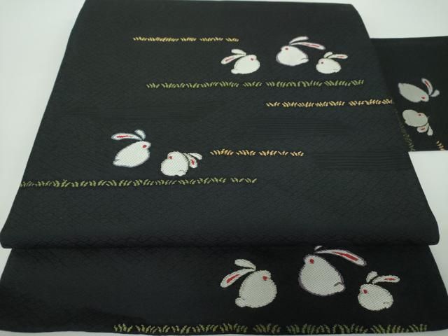 平和屋着物○九寸名古屋帯 月兎 黒地 正絹 逸品 DAAX4055ps - メルカリ