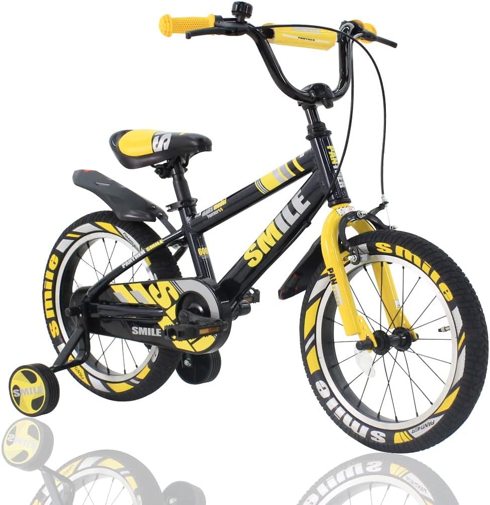 PANTHER (パンサー) SMILEキッズシリーズ 子供・幼児ペダル式自転車 キッズバイク 軽量アルミニウム6061素材 補助輪 キックスタンド 泥除け標準装備 3〜10歳適合 セミブロックタイヤ 厚手クッシ