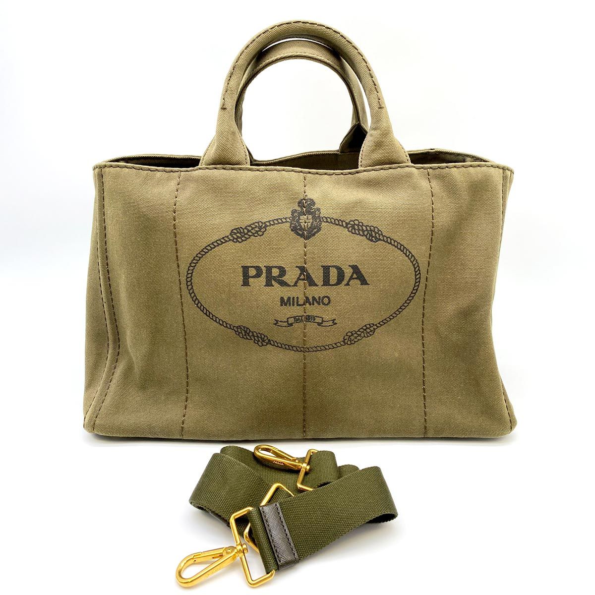 PRADA プラダ カナパ 2WAY トートバッグ ショルダーバッグ カーキ 管理番号：8438