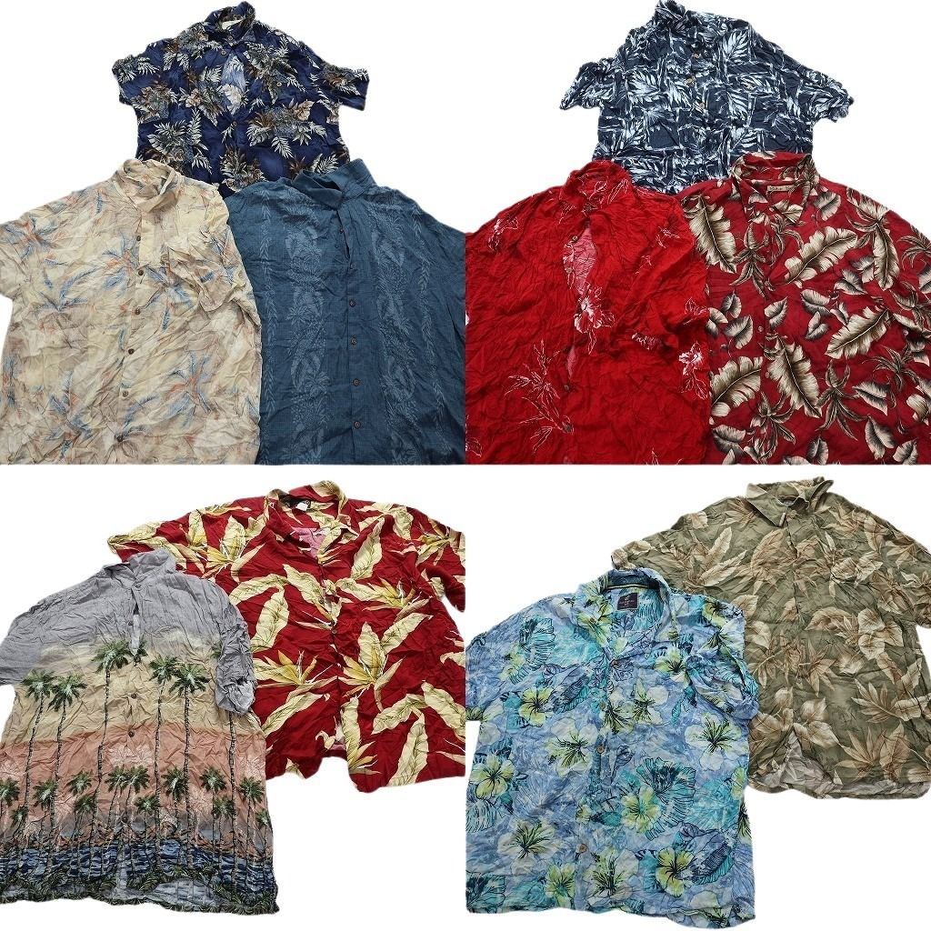 古着卸 レーヨン系 アロハシャツ 半袖シャツ 10枚セット メンズ 2XL ホライズン リーフ柄 ハイビスカス 古着 NA3219
