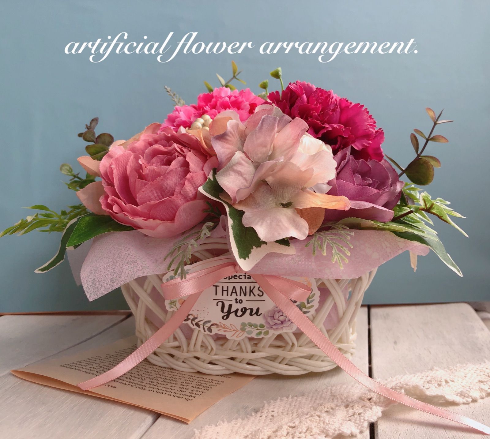 ブリザードフラワーアレンジ☆ピンク☆お仏花タイプ一対 ラッピング