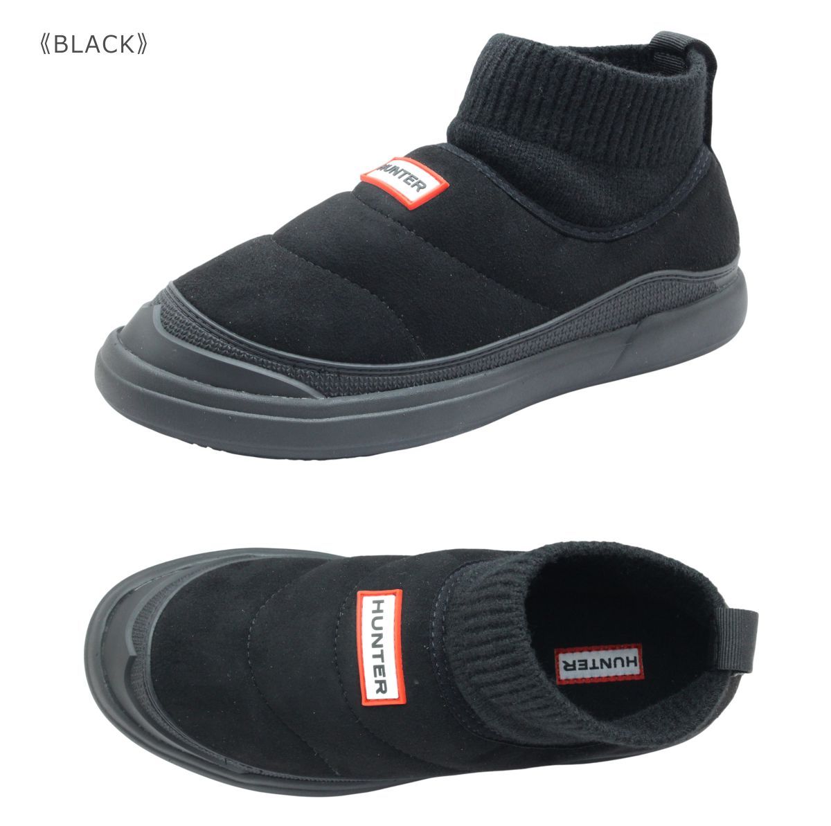 HUNTER ハンター UFS 7115 REN BLACK ブラック 黒 レディース ブーツ U IN OUT FAUX SUEDE KNITTED CUFF BOOT インアウト フェイク スエード ニッテッド カフ ブーツ 撥水 靴