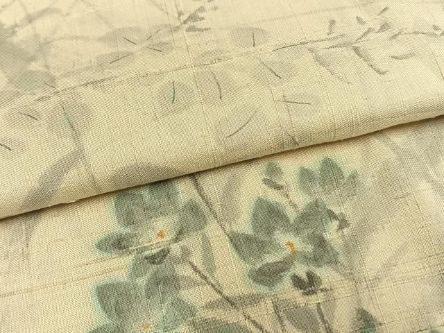 平和屋着物▽訪問着 単衣 生紬 手描き 草花文 正絹 逸品 AAAW1441fy