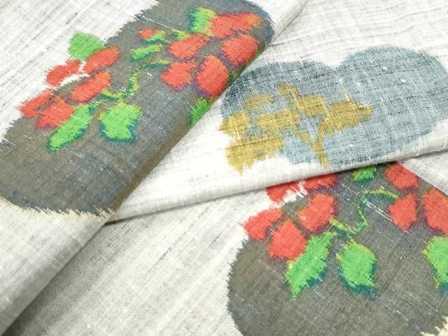 平和屋着物○小千谷紬 草花文 正絹 逸品 CAAV6786vf