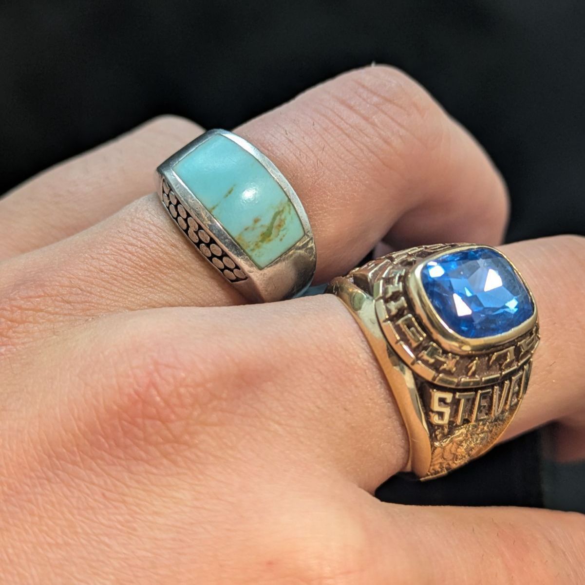 端正な NF CHAPAL ZENRAY製 スターリングシルバー925 ターコイズ インレイリング 13.2号 7.8g ヴィンテージ