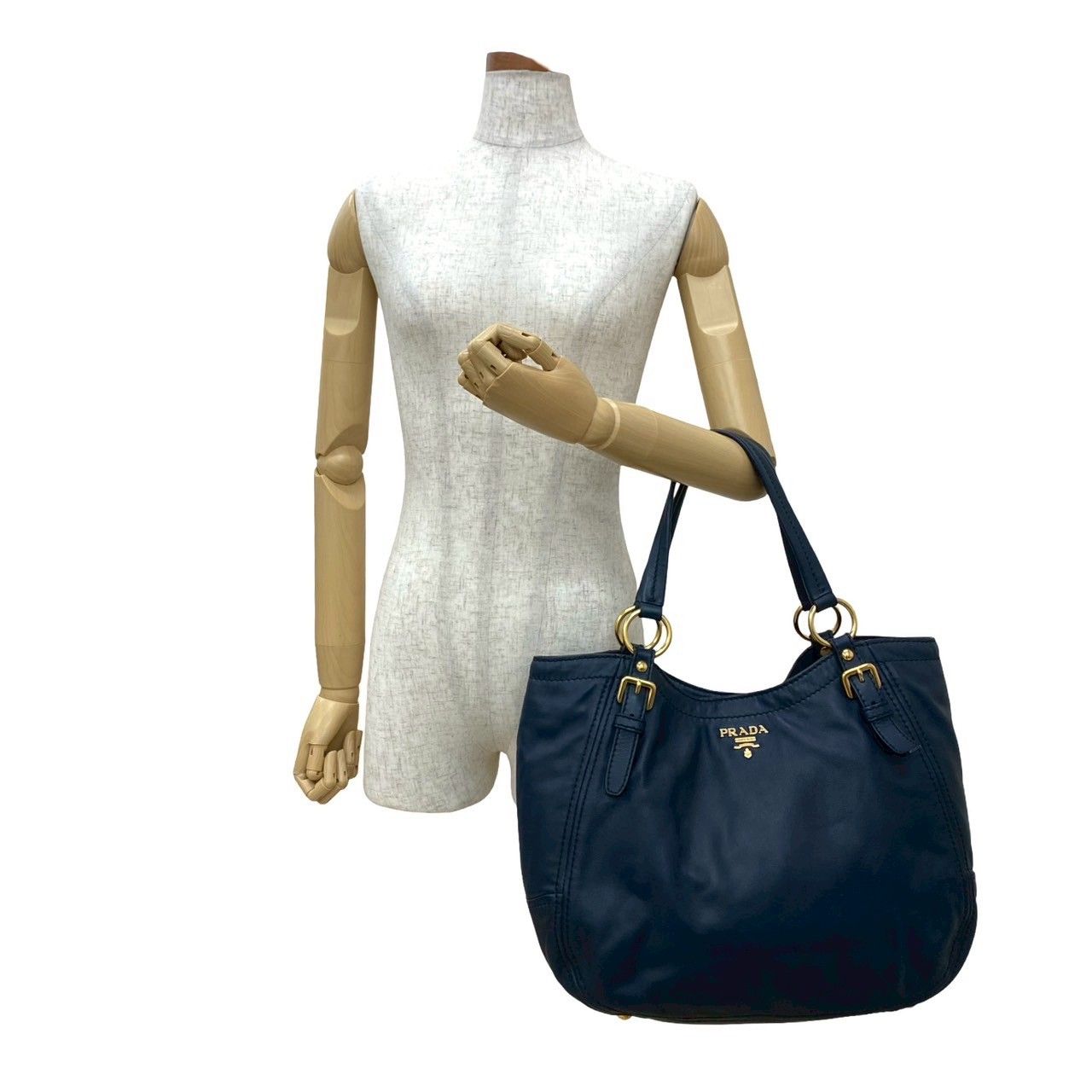 PRADA ネイビー ハンドバッグ 極 美品 希少品 PRADA プラダ ゴールド ロゴ 金具 レザー 本革