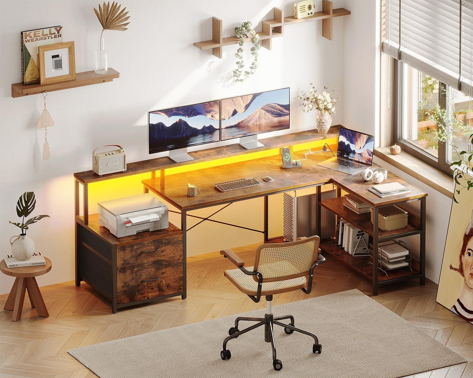 新着商品 引き出し付き 勉強机 pcデスク 棚付き 机 オフィスデスク デスク ワークデスク l字デスク 幅172 コンセント付き 事務机 ゲーミングデスク 在宅勤務 パソコンデスク 組立簡単 ODK ビンテージ