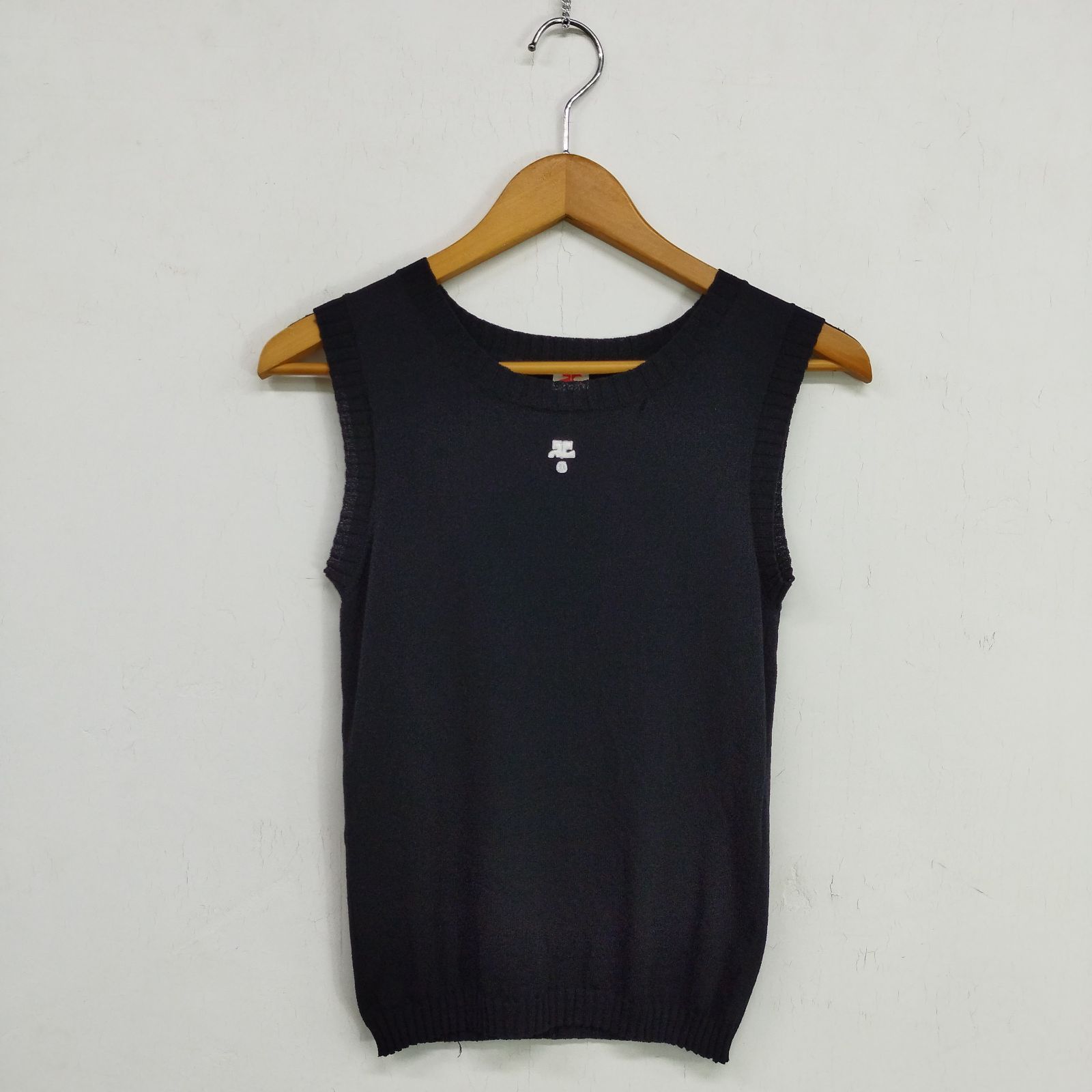 美品　courrèges クレージュロゴ　リブ編み ノースリーブ トップス Courreges クレージュ タンクトップ BUCKLE 90S RIB