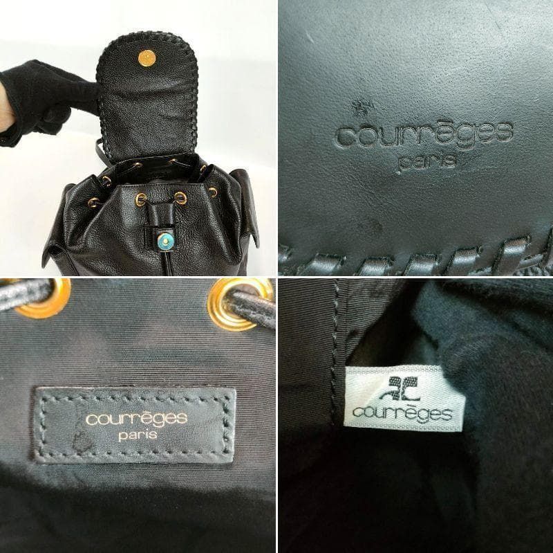 COURREGES クレージュ 本革 リュック シボ革 フラップ サイドポケット