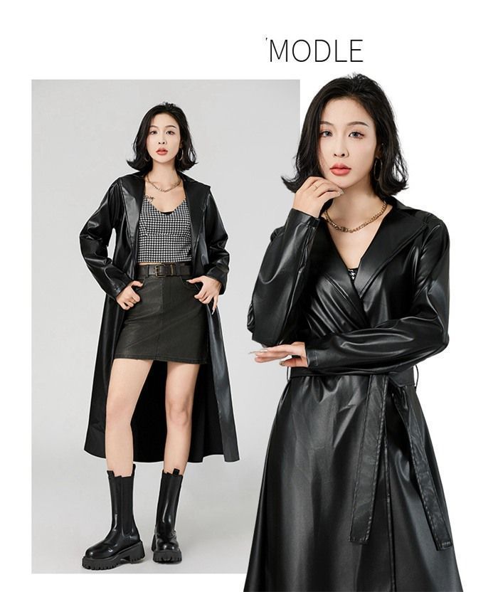 ライダースコート バイクコート レディース レザー ロングコート ロング レザーコート トレンチ コート アウター 長袖 膝下丈 防寒 防風 合皮 秋冬 シンプル カジュアル 着痩せ 体型カバー 通勤 通学 二次会huabo01 DZ30