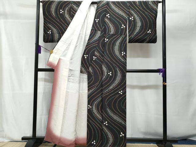 平和屋着物○訪問着 総絞り 流水花文 黒地 正絹 逸品 DAAP7867yyy