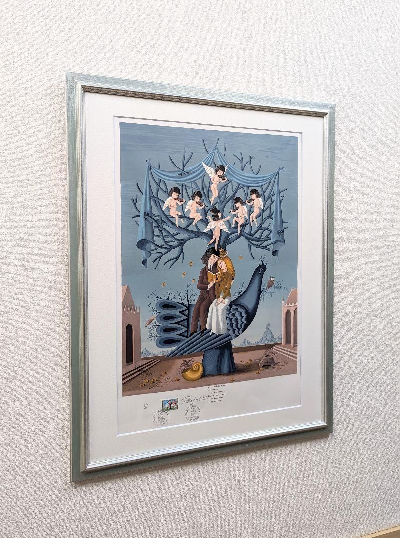 【額付】【真作】レイモン・ペイネ「秋の詩」リトグラフ　作家直筆サイン　美品 額付】【真作】レイモン・ペイネ「秋の詩」リトグラフ 作家直筆