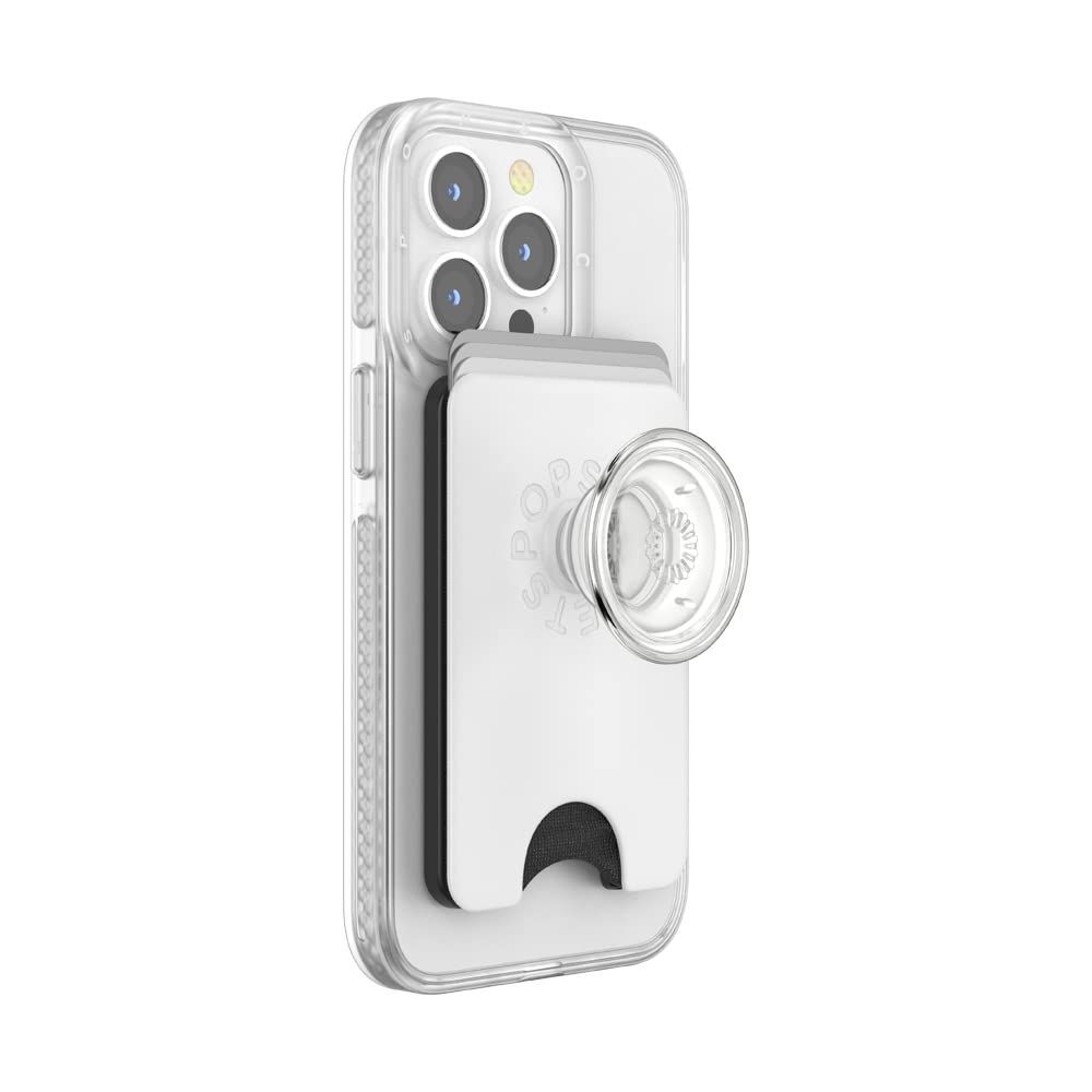 PopSockets Japan - ポップソケッツ ジャパン PopWallet MagSafe White Clear アダプターリング付き 白 スーパー クリア MagSafe ポップウォレット スマホグリップ-ウォレット スタンド付きカードケー