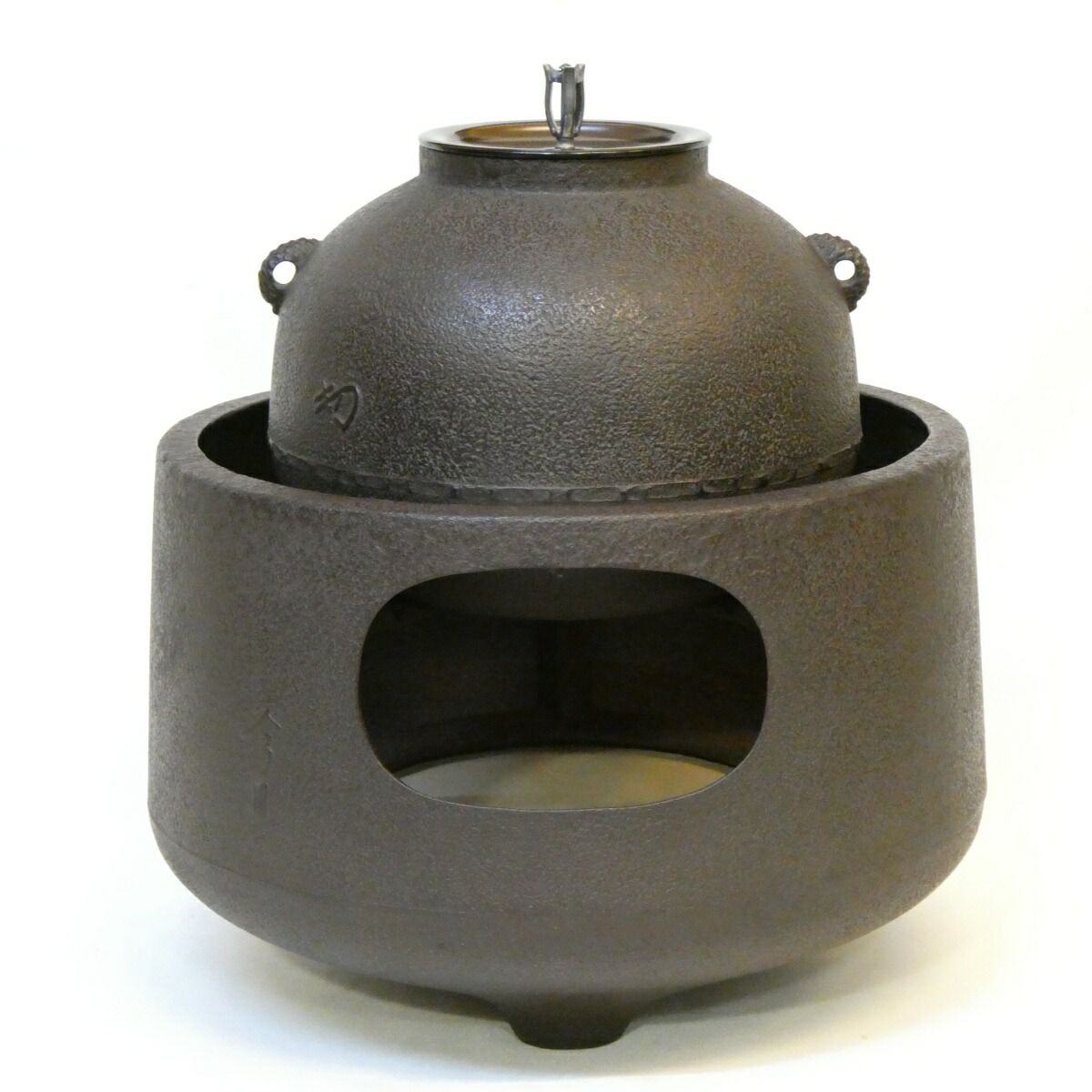 淡々斎宗匠御箱書】二代 角谷与斎作 常盤釜、常盤風炉 南鐐摘蓋