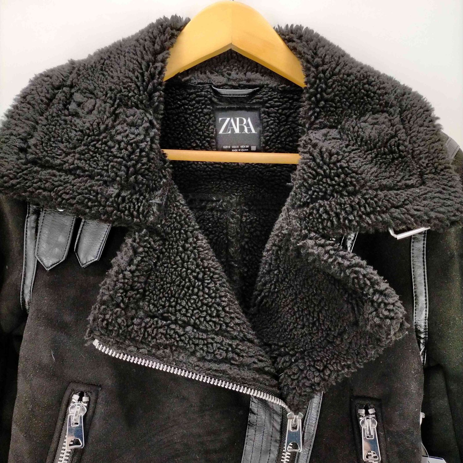 ザラ ZARA フェイクムートン ボア ダブルライダース ジャケット