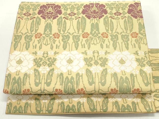 正絹 名古屋帯 人間国宝 有職織物 俵屋 喜多川平朗 三越 極上 逸品 美品 平和屋着物○極上 俵屋 人間国宝 喜多川平朗 有職織物 九寸名古屋帯