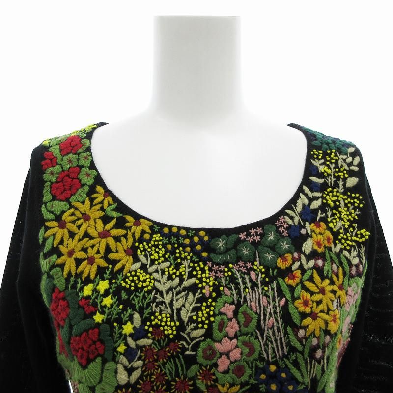 Sybilla - シビラ SYBILLA ニット セーター 花柄 刺繍 ウール 長袖 M 黒 黄 シビラ SYBILLA ニット セーター 花柄 刺繍 ウール 長袖 M 黒 黄