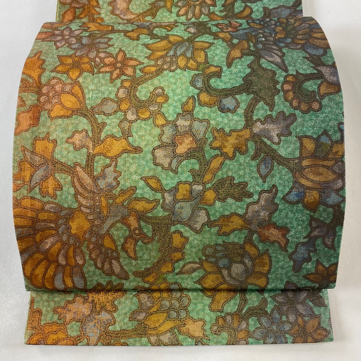 中古美品 袋帯 唐草花模様 金×緑系■N70805-6 中古美品 袋帯 唐草花模様 金×緑系□N70805-6（袋帯 名品 落款