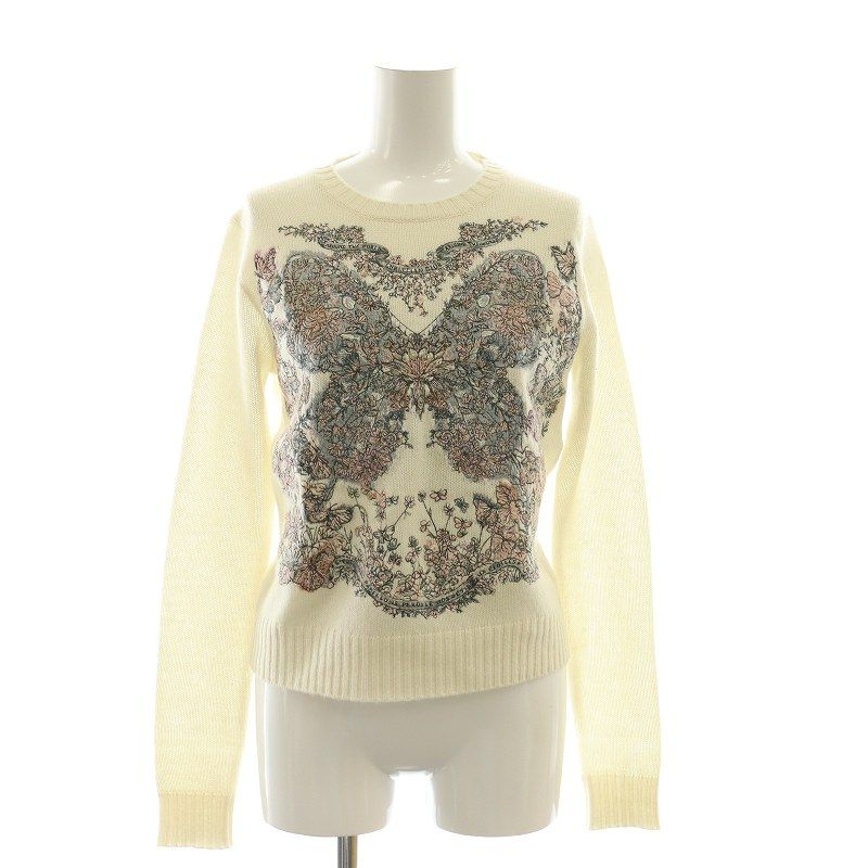 クリスチャンディオール Christian Dior 23AW バタフライ カシミヤニット セーター 長袖 刺繍 総柄 38 M アイボリー マルチ 414S57AM07 |AQ OS