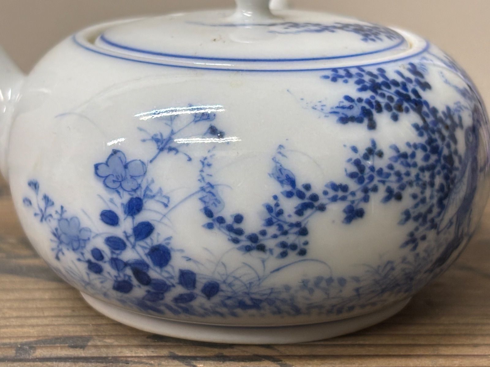 送料無料　明治期美濃焼の名工　加藤五輔造染付細密画牡丹之図茶器 染付花鳥図大瓶 文化遺産オンライン