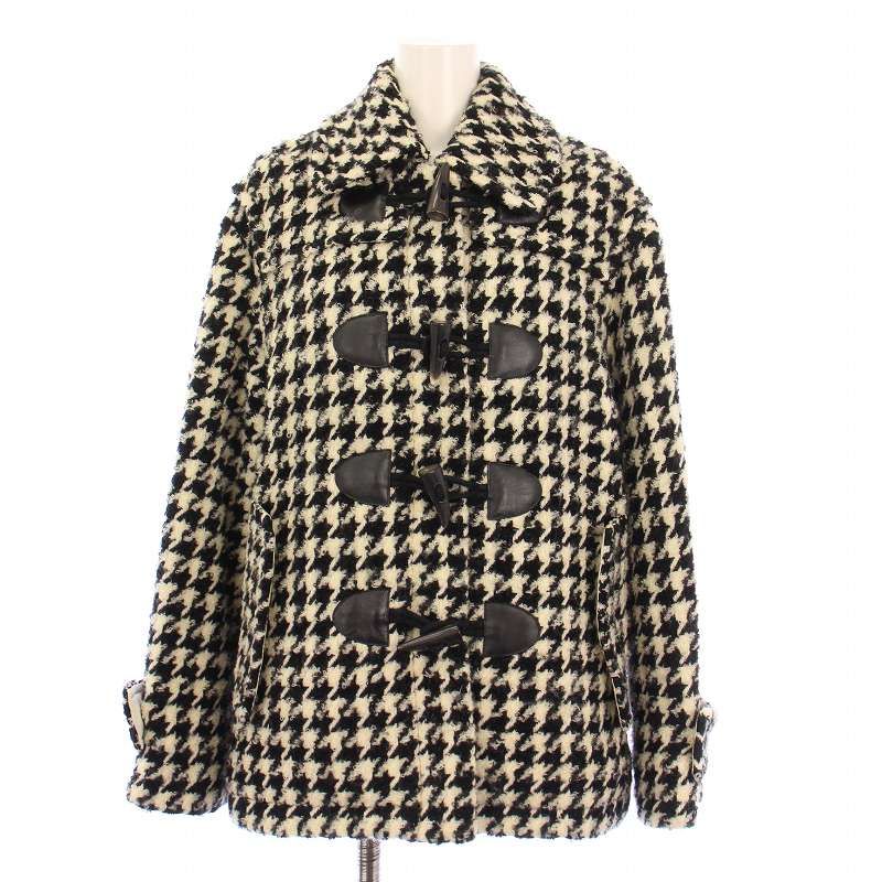 トリココムデギャルソン tricot COMME des GARCONS ピーコート Pコート アウター ショート丈 トグルボタン 千鳥柄 ウール モヘヤ混 M 白 ホワイト 黒 ブラック |BB