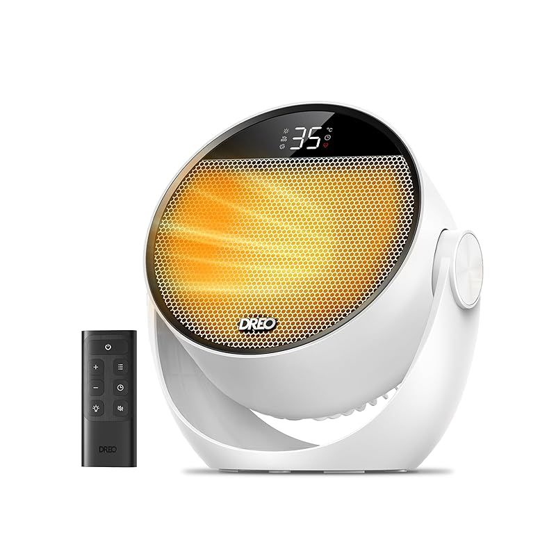DREO 電気ファンヒーター 2秒速暖 広範囲送風 1200W 15.4畳 セラミックヒーター 強力 ストーブ暖房 静音34dB ECO省エネ 8つ安全機能 60°角度調整 3段階の加熱と3段階の送風 温度自動調節 5～35℃ 12時間タイ 0