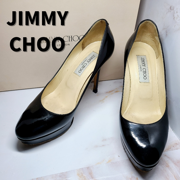 本物の JIMMY CHOO ジミーチュウ パンプス ブラック 黒色 エナメル