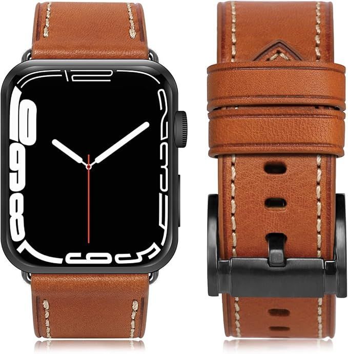 【在庫処分】[ANGKMA] Apple Watch 用バンド49mm46mm 45mm 44mm 42mm 本革 交換ベルト Apple Watchシリーズ 8/7/6/5/4/3/2/1/SE対応 (42mm44mm45mm46mm49mm， ブラ
