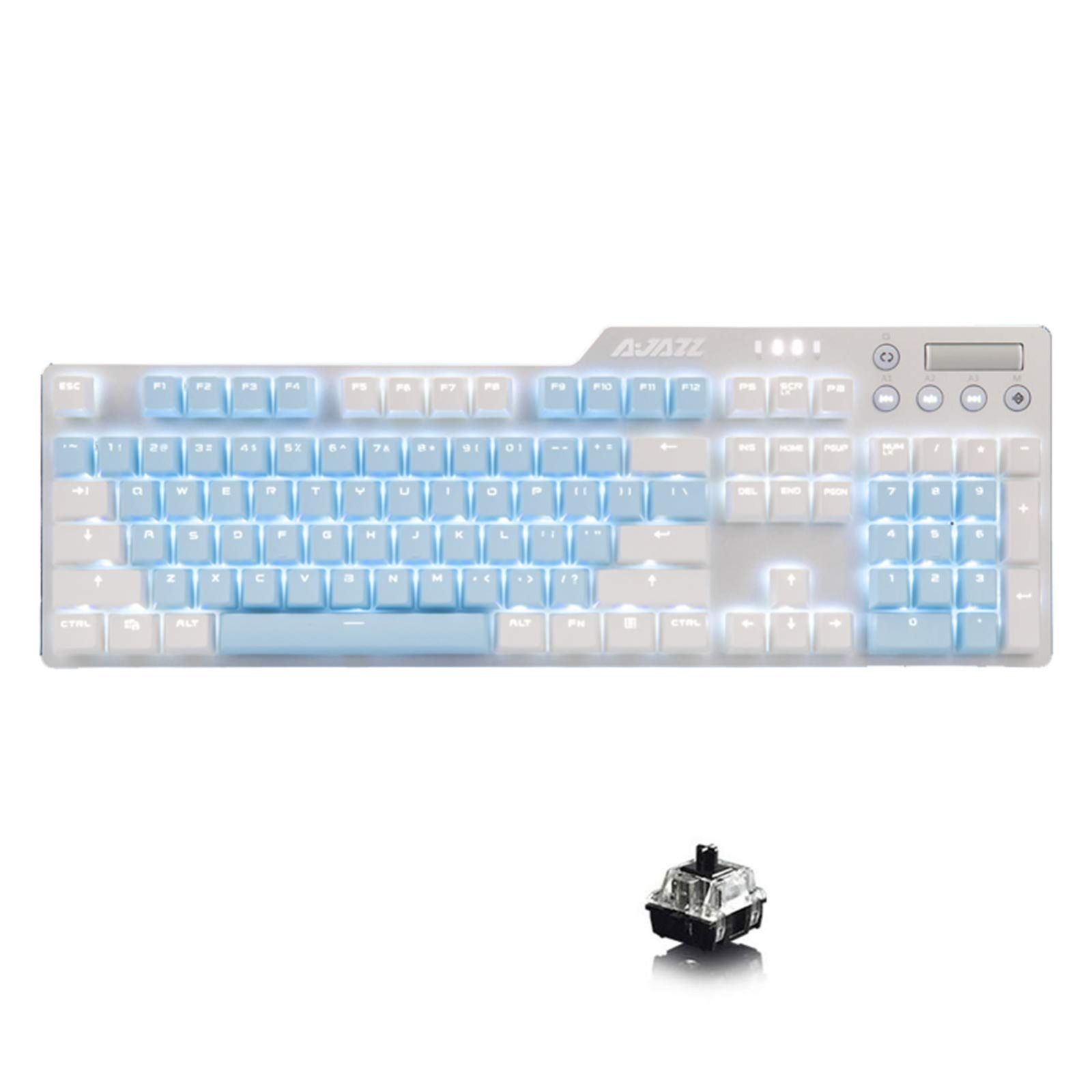 【人気商品】(ホワイトu0026空色-黑轴) 104キー 英語配列 かわいい女性キーボード 2色PBTボタン 白いバックライト ゲーミングキーボード 有線 メカニカルキーボード AK35i Ajazz
