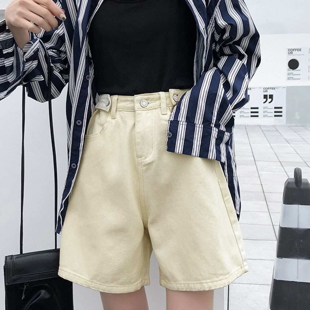 デニムショートパンツ レディース 韓国風 ハイウエスト ショーパン デニム ホットパンツ ゆったり ロールアップ 短パン カジュアル ボトムス 10代 20代 30代 ストリート お洒落 美脚 脚長 スタイリッシュ デニムパンツ CH80NNYS-001